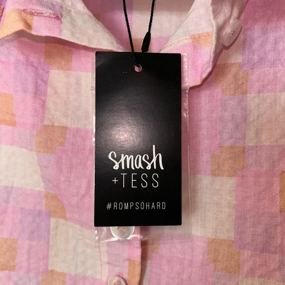 4/$20 SMASH + TESS Seersucker Button Down Malia Check Oversized shirt- XS - Picture 11 of 14